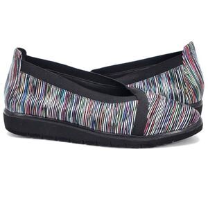 Nurture Kizzie Leather Multi-Color Striped Wedge Slip-On Shoes Womens Size 9
